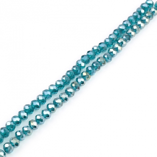 Bild von Glas Perlen Rund Pfauenblau AB Farbe Plattiert Facettiert ca. 4mm D., Loch: 0.9mm, 49.5cm - 48.5cm lang, 2 Stränge (ca. 140 Stück/Strang)