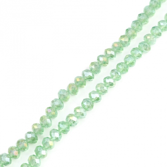Bild von Glas Perlen Rund Hellgrün AB Farbe Plattiert Facettiert ca. 4mm D., Loch: 0.9mm, 49.5cm - 48.5cm lang, 2 Stränge (ca. 140 Stück/Strang)