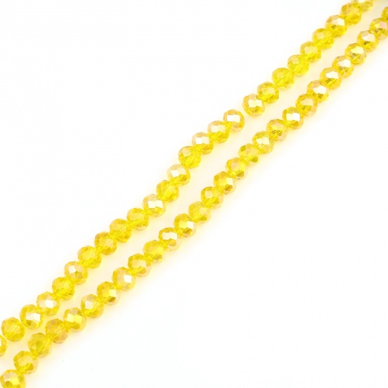 Immagine di Vetro Perline Tondo Oro Giallo AB Colore Placcatura Sfaccettato Circa 4mm Dia, Foro: Circa 0.9mm, lunghezza: 49.5cm - 48.5cm, 2 Fili (Circa 140 Pezzi/Treccia)