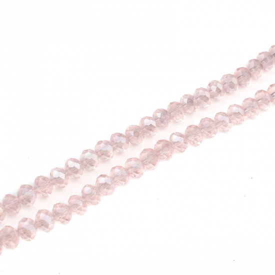 Bild von Glas Perlen Rund Hellrosa AB Farbe Plattiert Facettiert ca. 4mm D., Loch: 0.9mm, 49.5cm - 48.5cm lang, 2 Stränge (ca. 140 Stück/Strang)