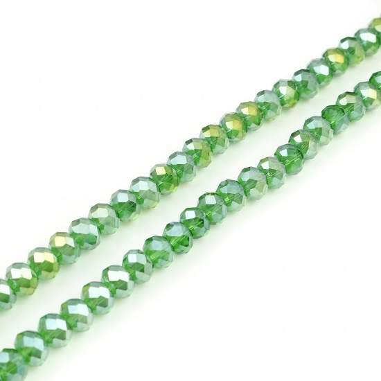Bild von Glas Perlen Rund Grün AB Farbe Plattiert Facettiert ca. 4mm D., Loch: 0.9mm, 49.5cm - 48.5cm lang, 2 Stränge (ca. 140 Stück/Strang)