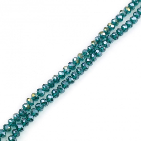 Bild von Glas Perlen Rund Grün AB Farbe Plattiert Facettiert ca. 6mm D., Loch: 1.4mm, 43cm - 42.5cm lang, 2 Stränge (ca. 90 Stück/Strang)