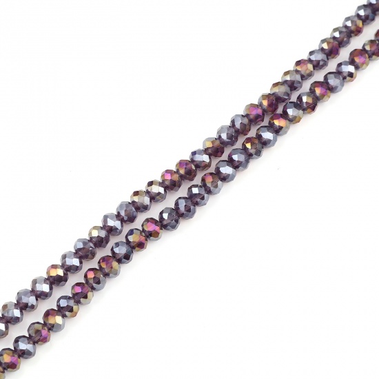 Bild von Glas Perlen Rund Violett AB Farbe Plattiert Facettiert ca. 6mm D., Loch: 1.4mm, 43cm - 42.5cm lang, 2 Stränge (ca. 90 Stück/Strang)