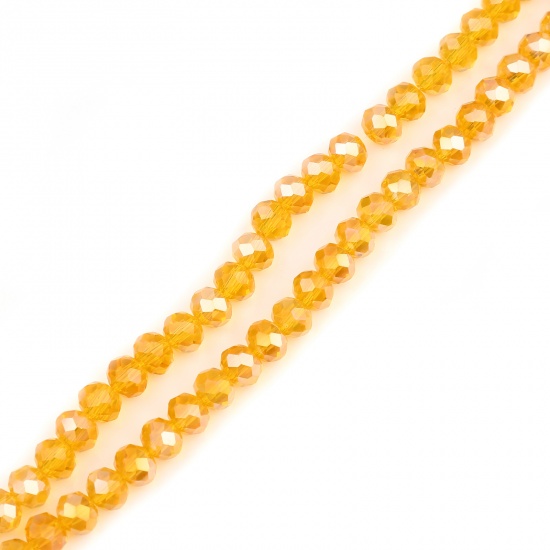 Bild von Glas Perlen Rund Golden AB Farbe Plattiert Facettiert ca. 6mm D., Loch: 1.4mm, 43cm - 42.5cm lang, 2 Stränge (ca. 90 Stück/Strang)