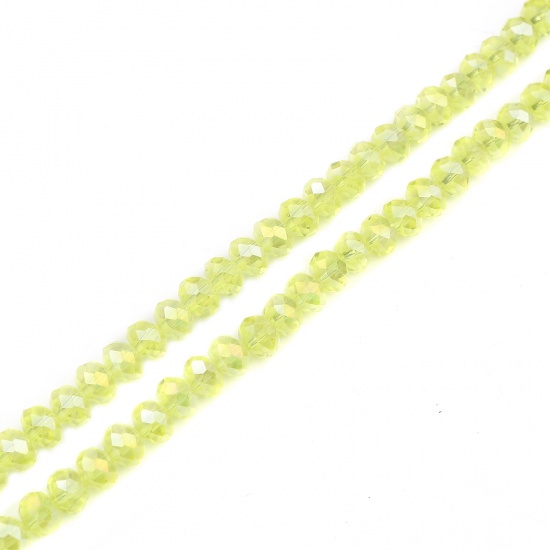 Immagine di Vetro Perline Tondo Giallo Limone AB Colore Placcatura Sfaccettato Circa 6mm Dia, Foro: Circa 1.4mm, lunghezza: 43cm - 42.5cm, 2 Fili (Circa 90 Pezzi/Treccia)
