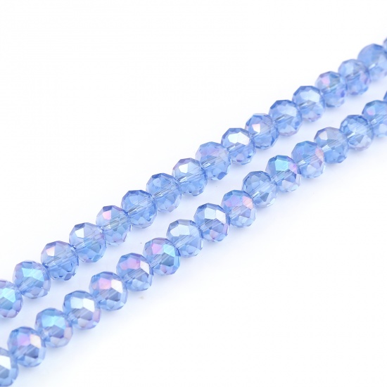 Immagine di Vetro Perline Tondo Blu AB Colore Placcatura Sfaccettato Circa 6mm Dia, Foro: Circa 1.4mm, lunghezza: 43cm - 42.5cm, 2 Fili (Circa 90 Pezzi/Treccia)