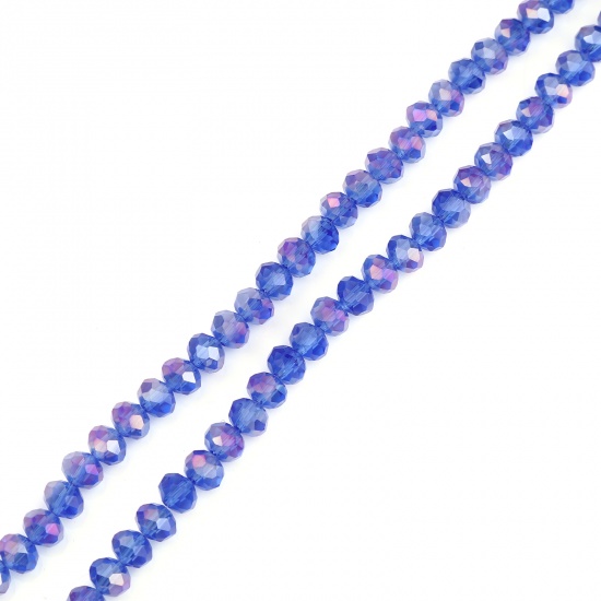 Bild von Glas Perlen Rund Dunkelblau AB Farbe Plattiert Facettiert ca. 8mm D., Loch: 1.4mm, 43.5cm - 42.5cm lang, 2 Stränge (ca. 68 Stück/Strang)