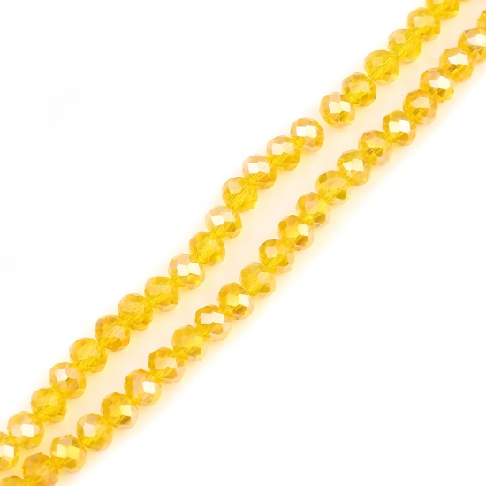 Immagine di Vetro Perline Tondo Oro Giallo AB Colore Placcatura Sfaccettato Circa 8mm Dia, Foro: Circa 1.4mm, lunghezza: 43.5cm - 42.5cm, 2 Fili (Circa 68 Pezzi/Treccia)