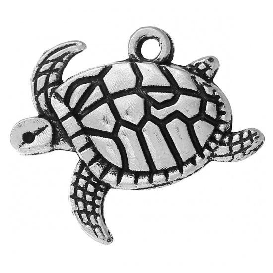 Picture of Zinc Metal Alloy Charms Sea Turtle Animal Antique Silver 20mm( 6/8") x 17mm( 5/8"), 4 PCs