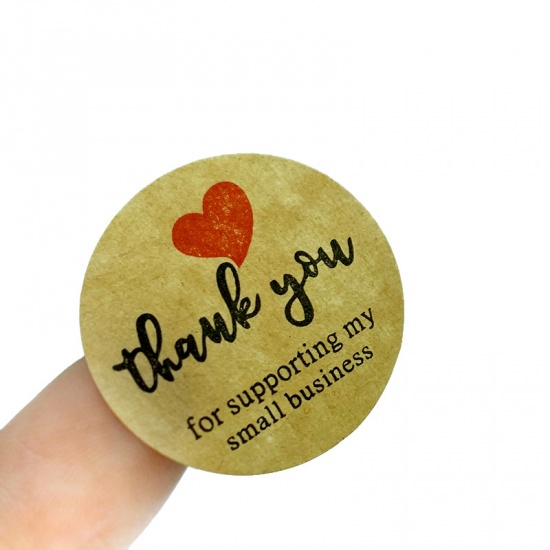 Immagine di Brown - Thank You Round Decorative Paper Baking Packaging Label Seal Sticker 2.5cm Dia., 1 Roll(500 PCs/Roll)