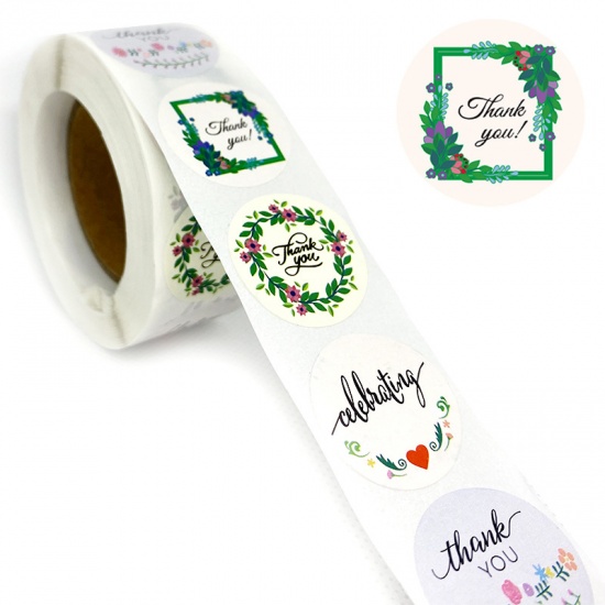 Immagine di Multicolor - Thank You Round Decorative Paper Baking Packaging Label Seal Sticker 2.5cm Dia., 1 Roll(500 PCs/Roll)