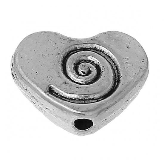 Picture of Spacer Beads Heart Antique Silver Spiral Pattern About 12mm x 9mm, Hole:Approx 1.4mm, 50 PCs