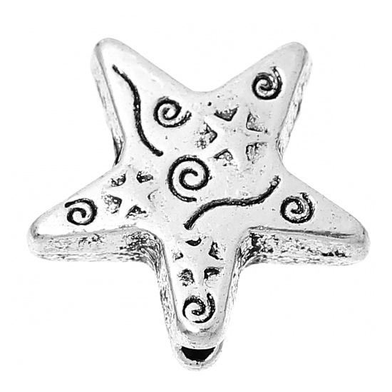 Picture of Spacer Beads Stars Antique Silver Spiral Pattern About 14mm x 14mm, Hole:Approx 1.6mm, 50 PCs