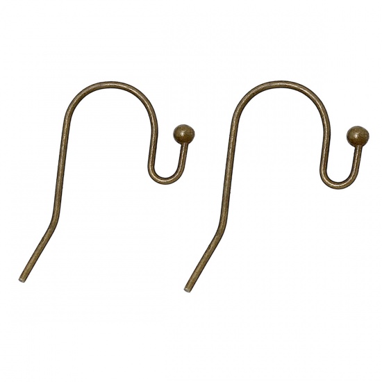Picture of Copper Ear Wire Hooks Earring Findings Antique Bronze 20mm( 6/8") x 15mm( 5/8"), Post/ Wire Size: (21 gauge), 200 PCs
