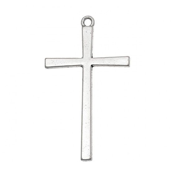 Picture of Zinc Based Alloy Easter Pendants Cross Antique Silver 43mm(1 6/8") x 25mm(1"), 50 PCs