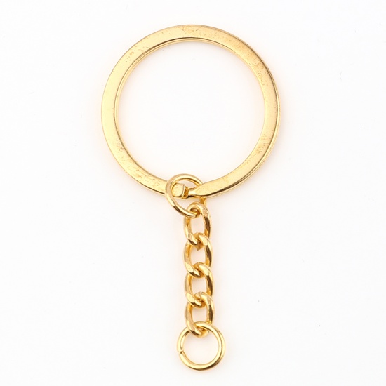 Bild von Eisenlegierung Schlüsselkette & Schlüsselringzubehör Vergoldet Flachrund 60mm x 30mm, 30 Stück