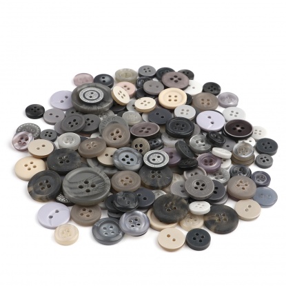 Picture of Resin Sewing Buttons Scrapbooking Mixed Round At Random Pattern Gray 3cm - 0.9cm Dia, 1 Packet (Approx 660 PCs/Packet)