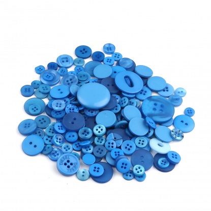 Picture of Resin Sewing Buttons Scrapbooking Mixed Round At Random Pattern Blue 3cm - 0.9cm Dia, 1 Packet (Approx 660 PCs/Packet)