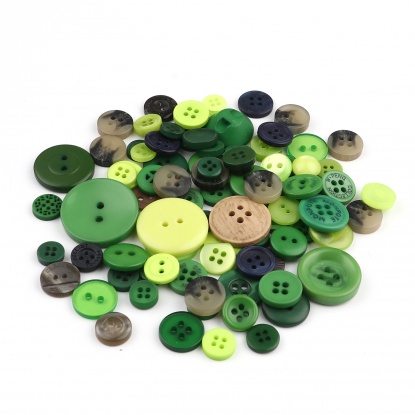 Picture of Resin Sewing Buttons Scrapbooking Mixed Round At Random Pattern Green & Brown 3cm - 0.9cm Dia, 1 Packet (Approx 660 PCs/Packet)