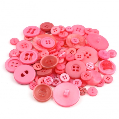 Picture of Resin Sewing Buttons Scrapbooking Mixed Round At Random Pattern Fuchsia 3cm - 0.9cm Dia, 1 Packet (Approx 660 PCs/Packet)