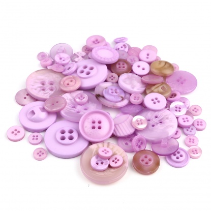Picture of Resin Sewing Buttons Scrapbooking Mixed Round At Random Pattern Purple 3cm - 0.9cm Dia, 1 Packet (Approx 660 PCs/Packet)