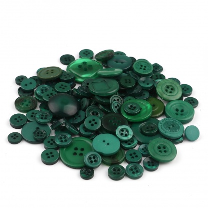 Picture of Resin Sewing Buttons Scrapbooking Mixed Round At Random Pattern Dark Green 3cm - 0.9cm Dia, 1 Packet (Approx 660 PCs/Packet)