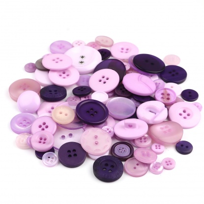 Picture of Resin Sewing Buttons Scrapbooking Mixed Round At Random Pattern Purple 3cm - 0.9cm Dia, 1 Packet (Approx 660 PCs/Packet)