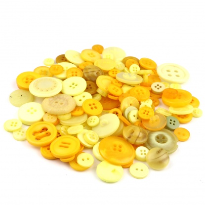 Picture of Resin Sewing Buttons Scrapbooking Mixed Round At Random Pattern Yellow 3cm - 0.9cm Dia, 1 Packet (Approx 660 PCs/Packet)