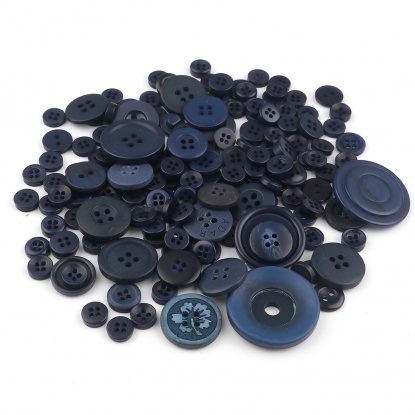 Picture of Resin Sewing Buttons Scrapbooking Mixed Round At Random Pattern Dark Blue 3cm - 0.9cm Dia, 1 Packet (Approx 660 PCs/Packet)