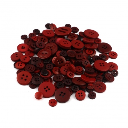 Picture of Resin Sewing Buttons Scrapbooking Mixed Round At Random Pattern Wine Red 3cm - 0.9cm Dia, 1 Packet (Approx 660 PCs/Packet)