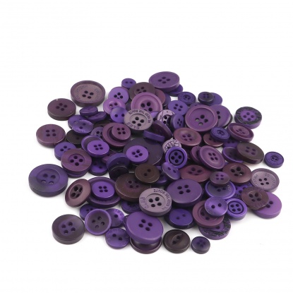 Picture of Resin Sewing Buttons Scrapbooking Mixed Round At Random Pattern Dark Purple 3cm - 0.9cm Dia, 1 Packet (Approx 660 PCs/Packet)