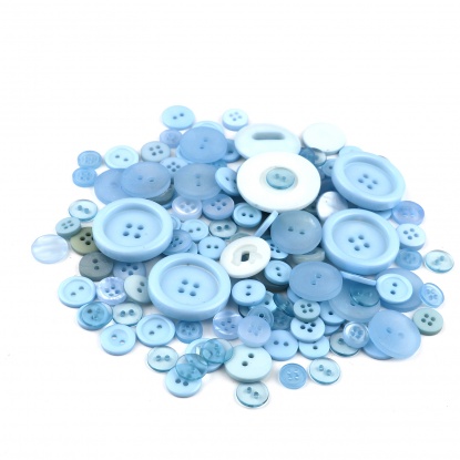 Picture of Resin Sewing Buttons Scrapbooking Mixed Round At Random Pattern Light Blue 3cm - 0.9cm Dia, 1 Packet (Approx 660 PCs/Packet)