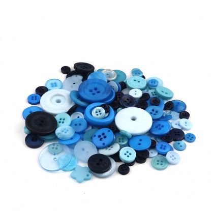 Picture of Resin Sewing Buttons Scrapbooking Mixed Round At Random Pattern Blue 3cm - 0.9cm Dia, 1 Packet (Approx 660 PCs/Packet)
