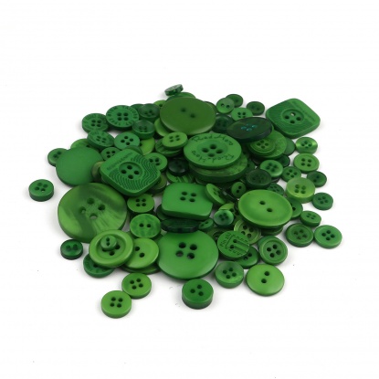 Picture of Resin Sewing Buttons Scrapbooking Mixed Round At Random Pattern Emerald Green 3cm - 0.9cm Dia, 1 Packet (Approx 660 PCs/Packet)