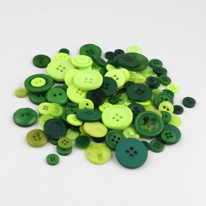 Picture of Resin Sewing Buttons Scrapbooking Mixed Round At Random Pattern Green 3cm - 0.9cm Dia, 1 Packet (Approx 660 PCs/Packet)