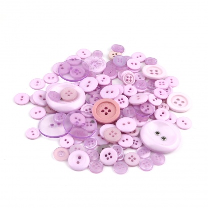 Picture of Resin Sewing Buttons Scrapbooking Mixed Round At Random Pattern Violet 3cm - 0.9cm Dia, 1 Packet (Approx 660 PCs/Packet)