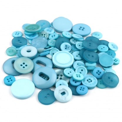 Picture of Resin Sewing Buttons Scrapbooking Mixed Round At Random Pattern Lake Blue 3cm - 0.9cm Dia, 1 Packet (Approx 660 PCs/Packet)