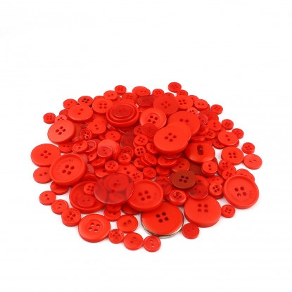 Picture of Resin Sewing Buttons Scrapbooking Mixed Round At Random Pattern Red 3cm - 0.9cm Dia, 1 Packet (Approx 660 PCs/Packet)