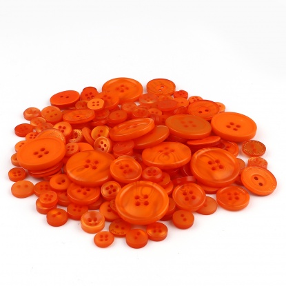 Picture of Resin Sewing Buttons Scrapbooking Mixed Round At Random Pattern Orange 3cm - 0.9cm Dia, 1 Packet (Approx 660 PCs/Packet)