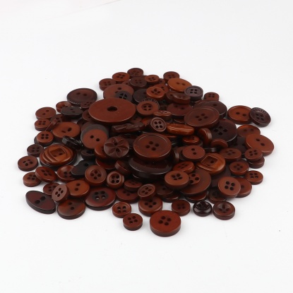 Picture of Resin Sewing Buttons Scrapbooking Mixed Round At Random Pattern Coffee 3cm - 0.9cm Dia, 1 Packet (Approx 660 PCs/Packet)
