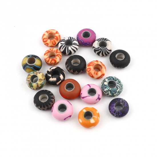 Picture of Polymer Clay Beads Round At Random Color Flower Pattern About 15mm Dia, Hole: Approx 6mm, 10 PCs