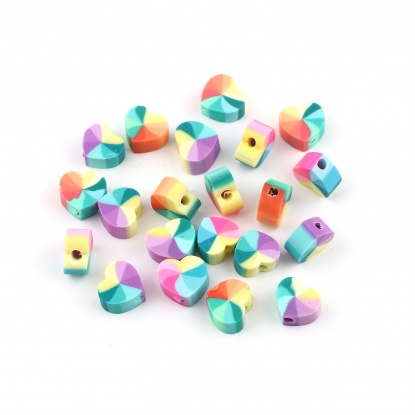 Bild von Polymer Ton Perlen Herz Zufällig Mix, 10mm x 9mm, Loch: 2.3mm, 100 Stück