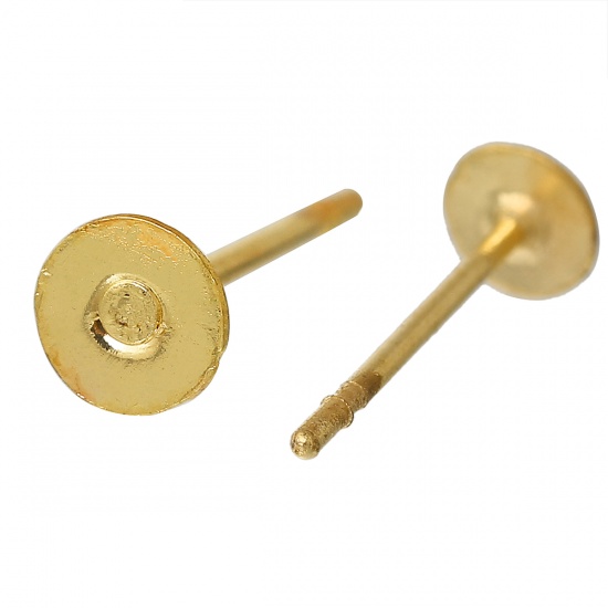 Picture of Copper Ear Post Stud Earrings Findings Round Gold Plated 12mm( 4/8") x 4mm( 1/8"), Post/ Wire Size: (21 gauge), 500 PCs