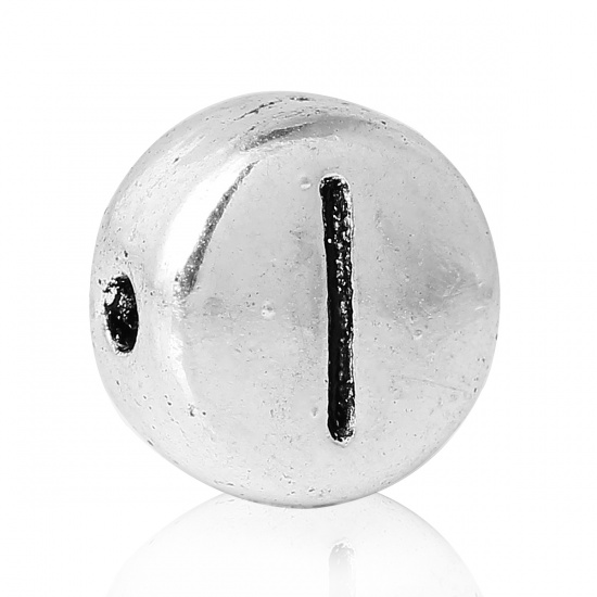 Picture of Spacer Beads Round Antique Silver Letter "I" Pattern Carved About 7mm Dia, Hole:Approx 1.2mm, 100 PCs