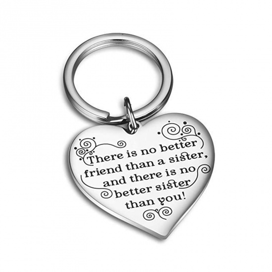 Picture of Zinc Based Alloy Mother's Day Keychain & Keyring Silver Tone Heart 1 Piece
