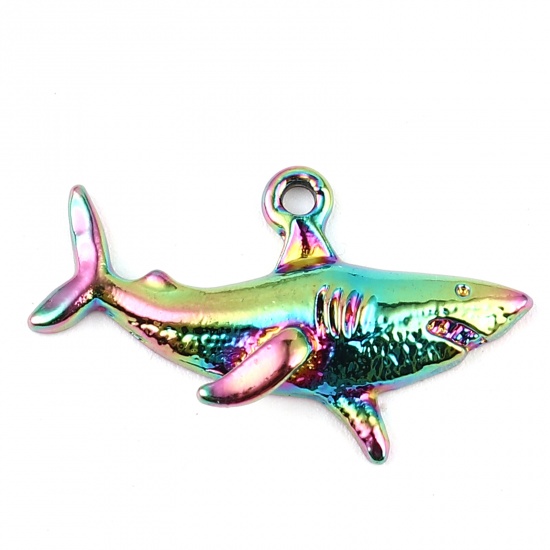 Picture of Zinc Based Alloy Ocean Jewelry Pendants Shark Animal Multicolor 32mm x 19mm, 3 PCs