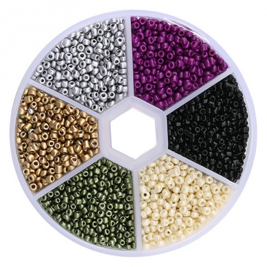 Bild von Glas Rocailles Rocailles Perlen Mix Farben ca. 2mm D., Loch:ca. 1mm, ( 6000 Stück/Box)