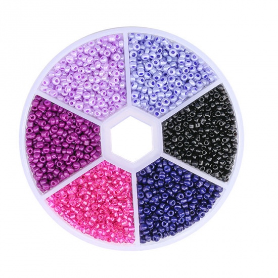 Bild von Glas Rocailles Rocailles Perlen Mix Farben ca. 2mm D., Loch:ca. 1mm,( 6000 Stück/Box)