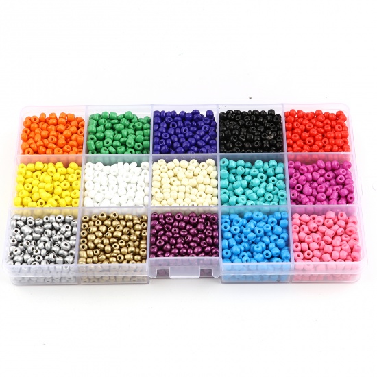 Bild von Glas Rocailles Perlen Mix Farben 4mm D., 1 Box （ 3700 Stück/Kasten)