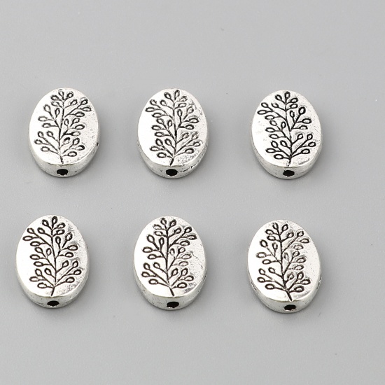 Picture of Zinc Based Alloy Spacer Beads Oval Antique Silver Color Leaf About 13mm x 10mm, Hole: Approx 1.4mm, 50 PCs